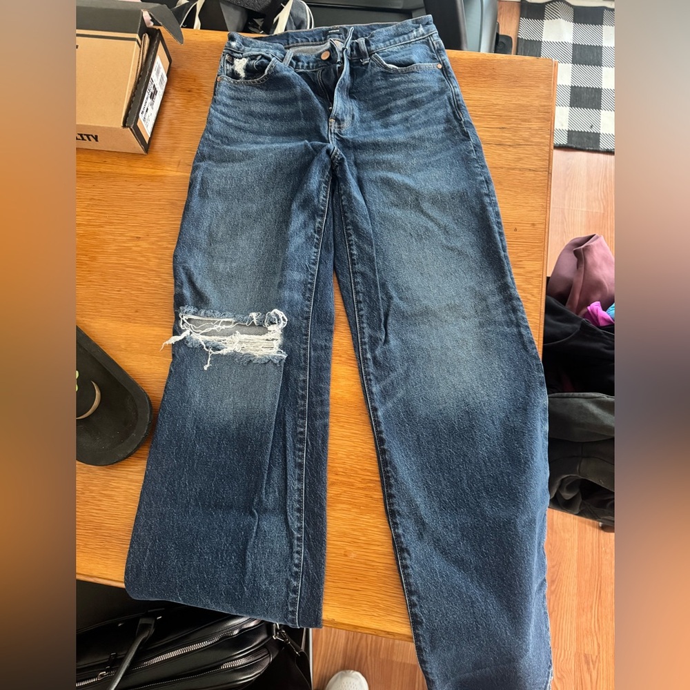 Express Women's Dark Blue Wide Straight Leg Jeans